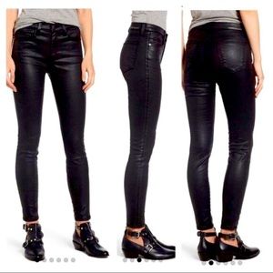 Current/Elliott black high waist coated wax cotton skinny jeans 23